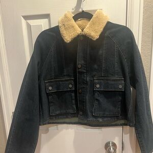 Habitual Faux Shearling Collar Crop Barn Jacket  Sz Xs Women